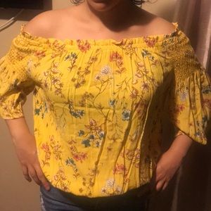 off the shoulder yellow blouse
